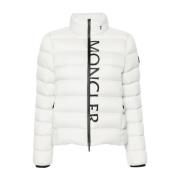 Logo Rits Puffer Jas Natuurlijk Moncler , White , Dames