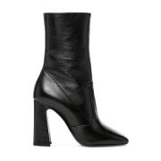 Zwarte Leren Enkellaarzen Saint Laurent , Black , Dames