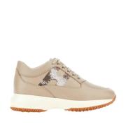 Paillet Leren Sneakers Hogan , Orange , Dames