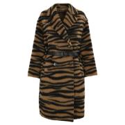 Dierenprint Wollen Jas met Riem Max Mara Studio , Brown , Dames