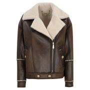 Bruine leren jas met V-hals Elisabetta Franchi , Brown , Dames