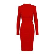 Rode Midi Jurk met Hoge Kraag Aniye By , Red , Dames