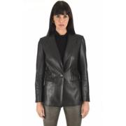 Zwarte lam lederen blazer La Canadienne , Black , Dames