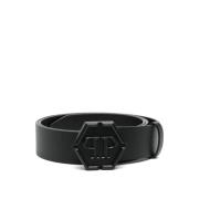 Stijlvolle Leren Riem met Uniek Ontwerp Philipp Plein , Black , Heren