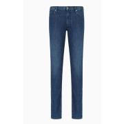 Slim Fit Gebruikte Wassing Denim Jeans Emporio Armani , Blue , Heren