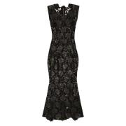 Elegante Zwarte Jurk met Bloemenpatroon Dolce & Gabbana , Black , Dame...