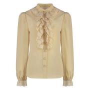 Zijden blouse met kanten ruche Zimmermann , Beige , Dames