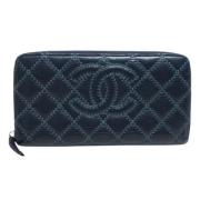 Pre-owned Leather wallets Chanel Vintage , Blue , Dames