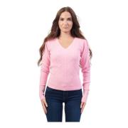 Roze V-hals trui met geborduurde details Fracomina , Pink , Dames