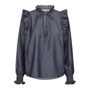 Navy Dot Ruche Blouse Co'Couture , Blue , Dames