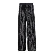 Zwarte Flare Pailletten Broek PT Torino , Black , Dames