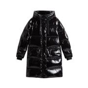 Super Glanzende Lange Parka in Zwart Woolrich , Black , Dames