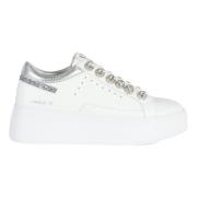 Leren Sneakers met Strass en Glitter Emanuelle Vee , White , Dames