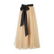 Beige Tule Lange Rok met Strik Aniye By , Beige , Dames