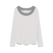 Ash Grey Lurex Detail Top Le Tricot Perugia , Gray , Dames