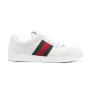 Witte leren sneakers met logo details Gucci , White , Heren