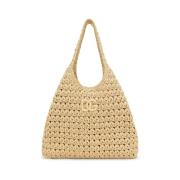 Raffia Tote Tas met Appliqué Logo Dolce & Gabbana , Beige , Dames