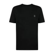 Zwarte Katoenen T-shirt met Bedrukt Logo Brunello Cucinelli , Black , ...