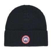 Zwarte wollen muts met logopatch Canada Goose , Black , Heren