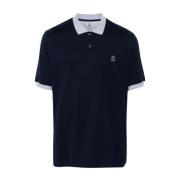 Blauw Katoenen Poloshirt met Geborduurd Logo Brunello Cucinelli , Blue...