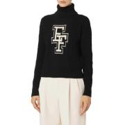 Geribbelde wollen trui met jacquardletters Elisabetta Franchi , Black ...