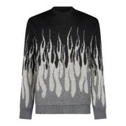 Flames Jacquard Jumper Sweater Zwart/Grijs Vision OF Super , Multicolo...