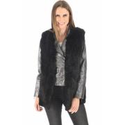 Zwarte Konijnenbont Gebreid Vest La Canadienne , Black , Dames