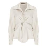 Ivoor V-hals Blouse met Kraag D.Exterior , Beige , Dames