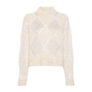 Diamantpatroon Beige Sweater met Pailletten Brunello Cucinelli , Beige...