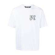 Monogram Wit Katoenen T-shirt Palm Angels , White , Heren