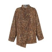 Zijden kubusprintblouse met dolmanmouwen Cortana , Brown , Dames