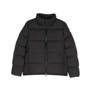 Middernachtblauwe Gewatteerde Jas met Appliqué Logo Moncler , Blue , D...