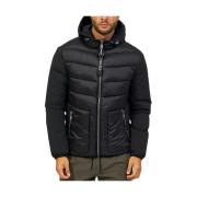 Gewatteerde nylon jas met capuchon en rits YES ZEE , Black , Heren