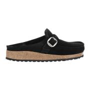 Zwarte Suède Shearling Muiltjes Birkenstock , Black , Dames