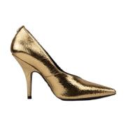 Gouden Leren Rivet Platte Schoenen Patrizia Pepe , Yellow , Dames