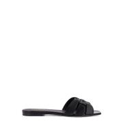 Leren Vierkante Neus Sandalen Saint Laurent , Black , Dames