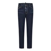 Blauwe Jeans met Rood Logo Label Dsquared2 , Blue , Heren