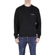 Zwarte katoenen sweatshirt met witte print Dsquared2 , Black , Heren