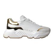 Wit Goud Leren Sneakers Dolce & Gabbana , White , Heren