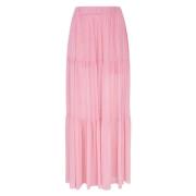 Roze Gerimpelde Lange Rok Elastische Taille Fisico , Pink , Dames