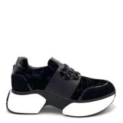 Velvet Slip-On Sneaker met Applicaties Jeannot , Black , Dames