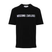 Zwarte Katoenen Jersey T-shirt met Logo Moschino , Black , Heren