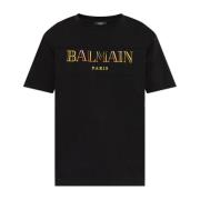 T-shirt met kleurrijk geborduurd logo Balmain , Black , Heren