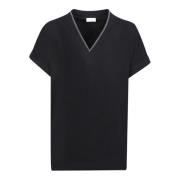 Zwart T-shirt Korte Mouw Regular Fit Brunello Cucinelli , Black , Dame...