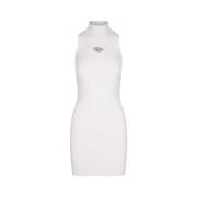 Witte Gebreide Korte Jurk met Ovaal Logo Diesel , White , Dames