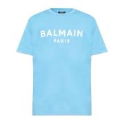 T-shirt met bedrukt logo Balmain , Blue , Heren