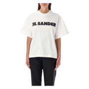 Wit Logo T-shirt Oversized Fit Jil Sander , White , Dames