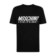 Zwart Logo Print Crew Neck T-shirt Moschino , Black , Heren