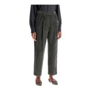 Geknipte Corduroy Broek met Elastische Tailleband Brunello Cucinelli ,...