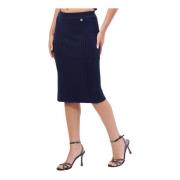 Blauwe Gebreide Midi Rok met Zijsplit Fracomina , Blue , Dames